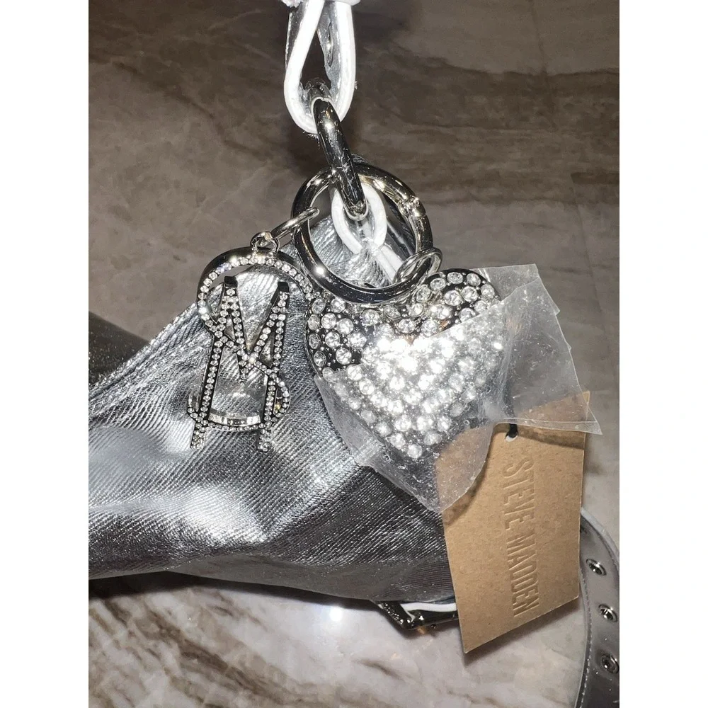 Steve Madden Bcullen Silver Denim Hobo Bag NWT Rhinestone Bling Metallic